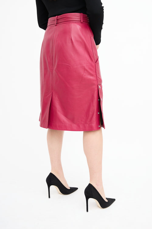 Coach Fuchsia Leather Belted Midi Skirt