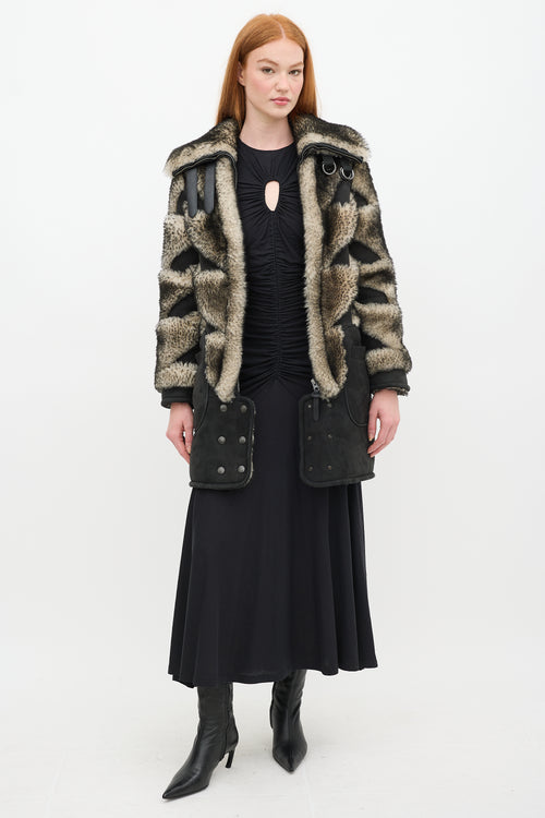 Coach Fall 2015 Black 
Grey Shearling Pieced Coat