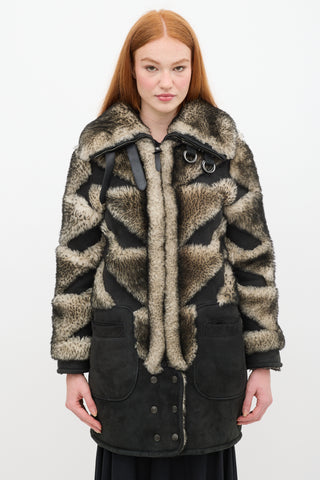 Coach Fall 2015 Black 
Grey Shearling Pieced Coat