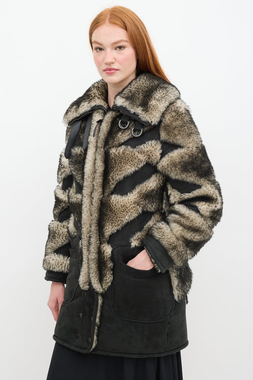 Coach Fall 2015 Black 
Grey Shearling Pieced Coat