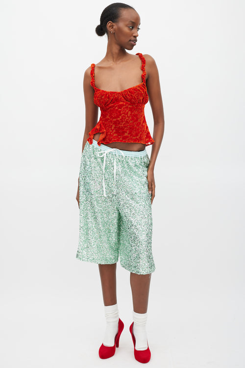 Collina Strada Red Burnout Velvet Floral Tank Top