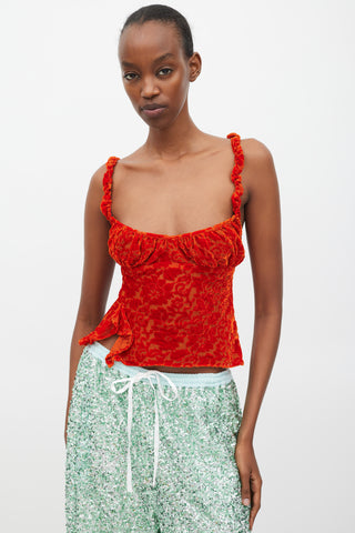 Collina Strada Red Burnout Velvet Floral Tank Top