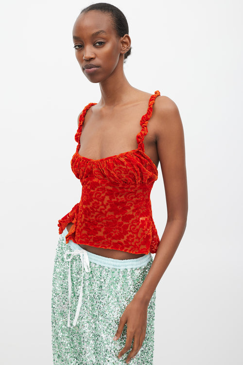 Collina Strada Red Burnout Velvet Floral Tank Top