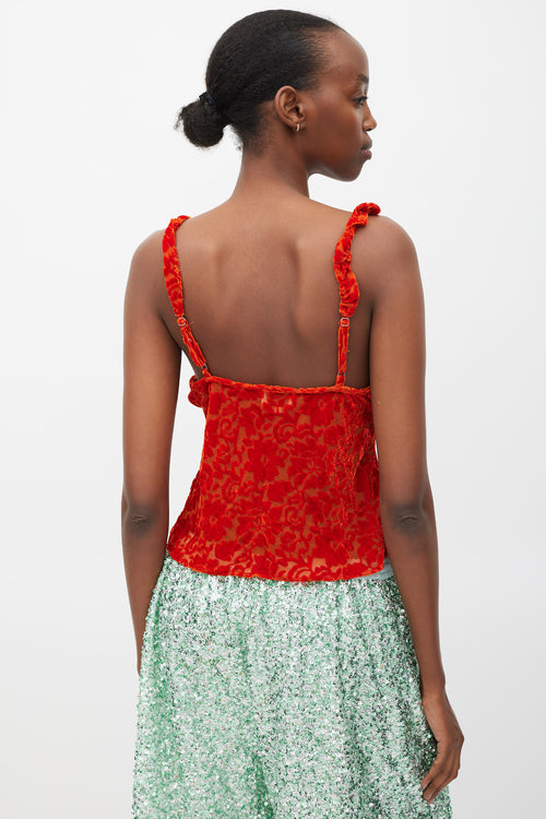 Collina Strada Red Burnout Velvet Floral Tank Top