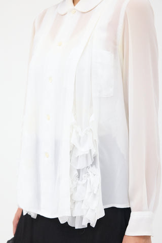 Comme des Garçons FW 2020 White Sheer Split Ruffled Shirt