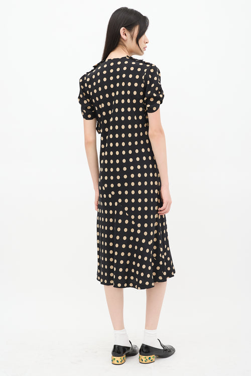 Comme des Garçons Black 
Beige Silk Polka Dot Ruched Bias Dress