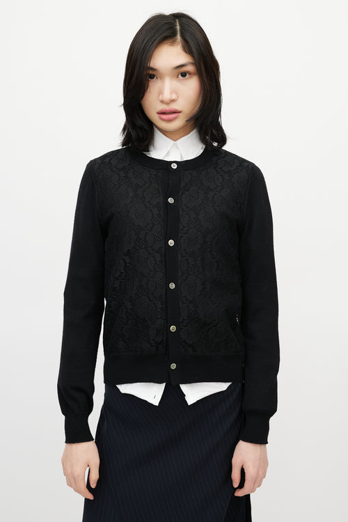 Comme des Garçons Black Knit 
Lace Front Cardigan