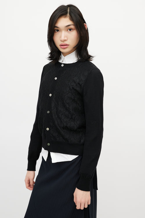 Comme des Garçons Black Knit 
Lace Front Cardigan