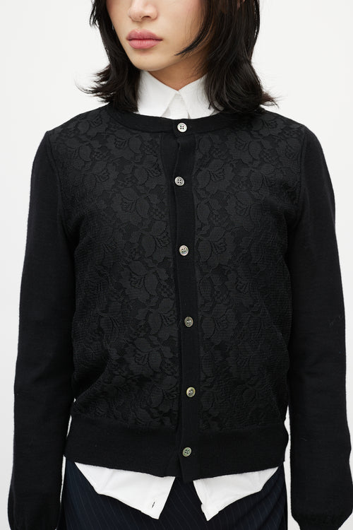 Comme des Garçons Black Knit 
Lace Front Cardigan