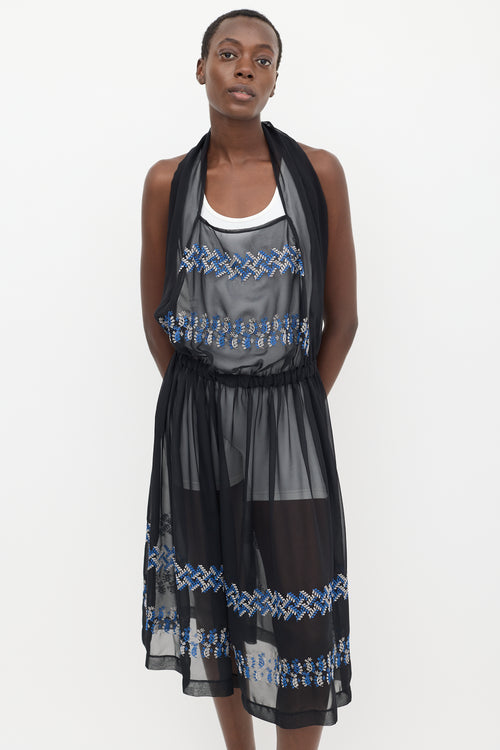 Comme des Garçons Black 
Multicolour Floral Embroidered Sheer Dress