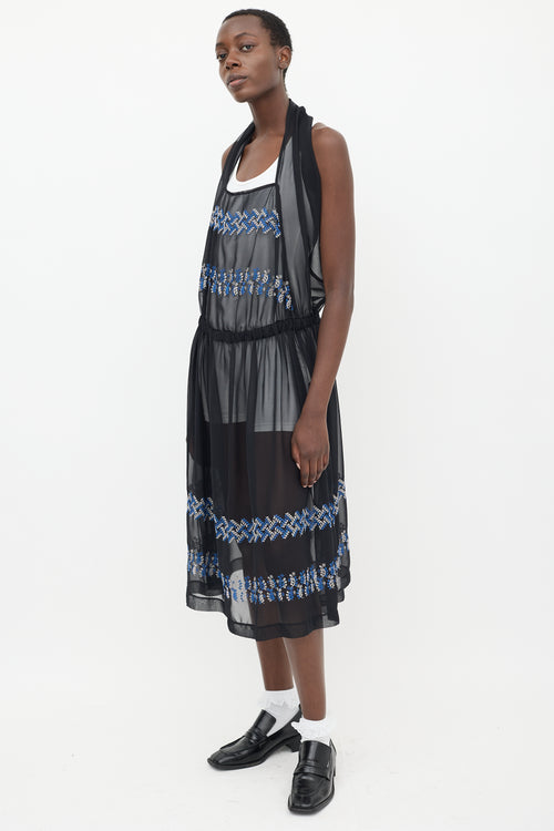 Comme des Garçons Black 
Multicolour Floral Embroidered Sheer Dress