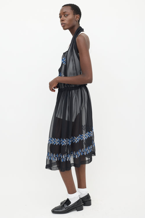 Comme des Garçons Black 
Multicolour Floral Embroidered Sheer Dress