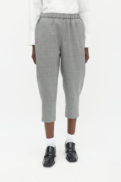 Comme des Garçons Black 
White Wool Houndstooth Cropped Trouser