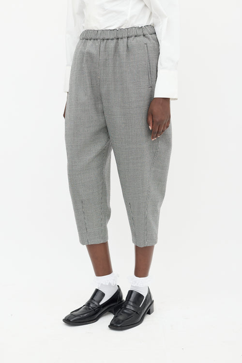 Comme des Garçons Black 
White Wool Houndstooth Cropped Trouser