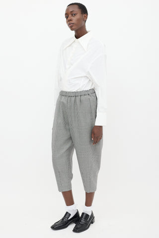 Comme des Garçons Black 
White Wool Houndstooth Cropped Trouser