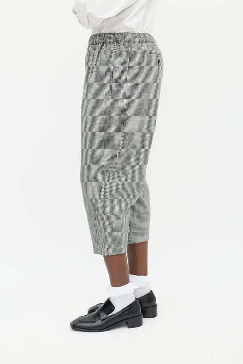 Comme des Garçons Black 
White Wool Houndstooth Cropped Trouser