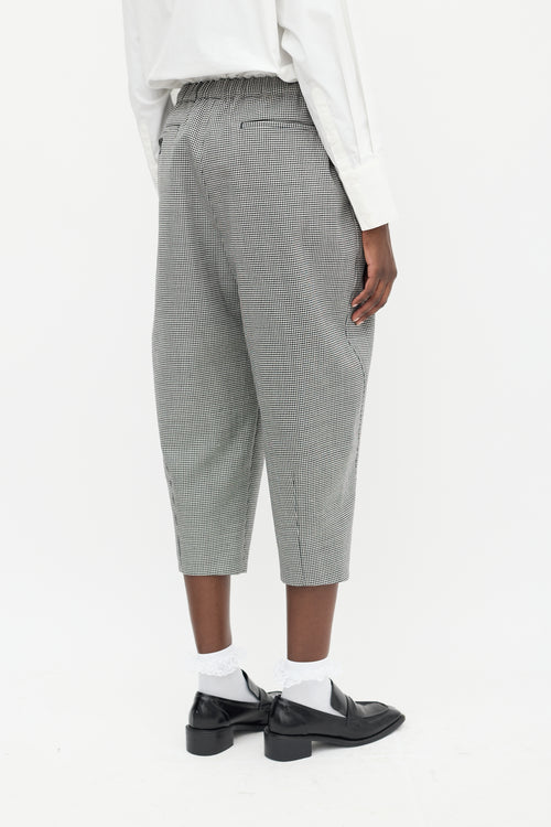 Comme des Garçons Black 
White Wool Houndstooth Cropped Trouser