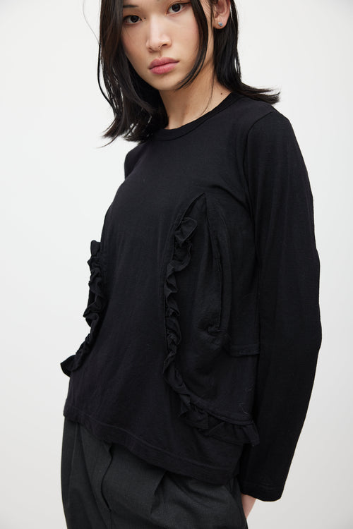 Comme des Garçons Black Wool Ruffled Top