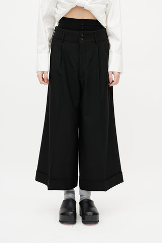 Comme des Garçons Black Wool Wide Leg Cropped Trouser