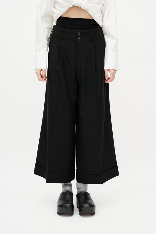 Comme des Garçons Black Wool Wide Leg Cropped Trouser