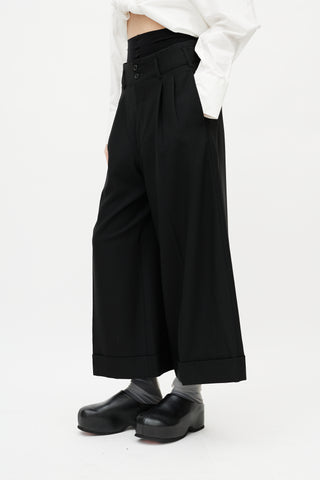 Comme des Garçons Black Wool Wide Leg Cropped Trouser