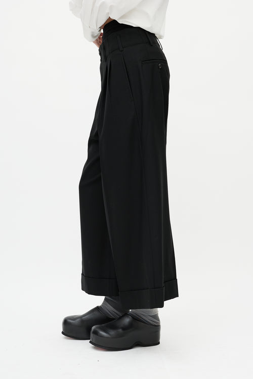 Comme des Garçons Black Wool Wide Leg Cropped Trouser