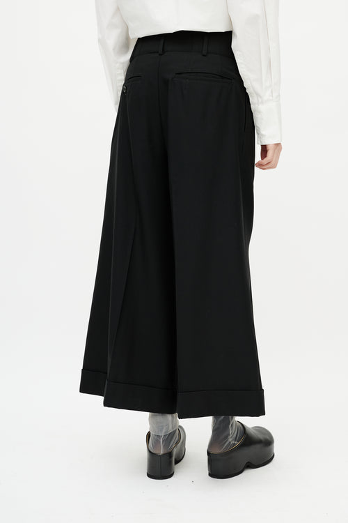 Comme des Garçons Black Wool Wide Leg Cropped Trouser