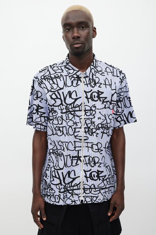 Comme des Garçons Blue 
Black Graffiti Logo Shirt