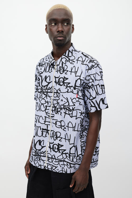 Comme des Garçons Blue 
Black Graffiti Logo Shirt