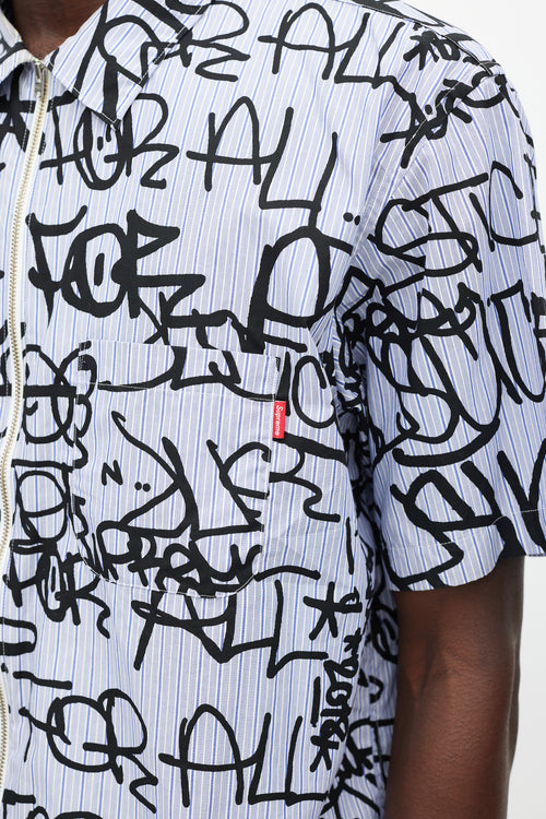 Comme des Garçons Blue 
Black Graffiti Logo Shirt