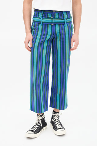 Comme des Garçons Blue 
Green Striped Belted Trouser