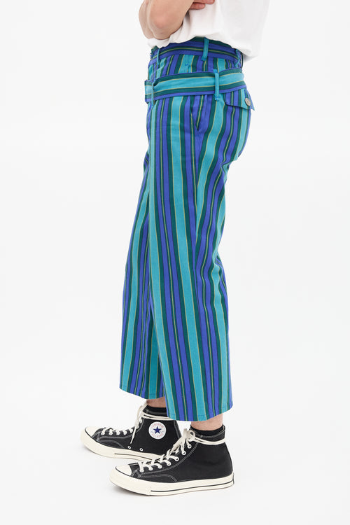 Comme des Garçons Blue 
Green Striped Belted Trouser