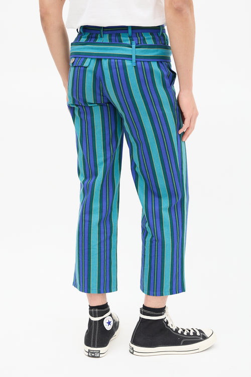 Comme des Garçons Blue 
Green Striped Belted Trouser