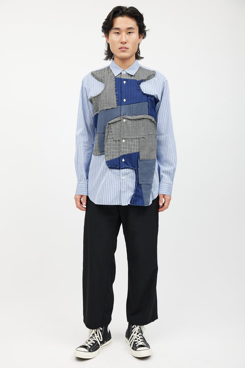 Comme des Garçons Blue 
Multicolour Patchwork Striped Shirt