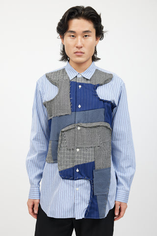 Comme des Garçons Blue 
Multicolour Patchwork Striped Shirt