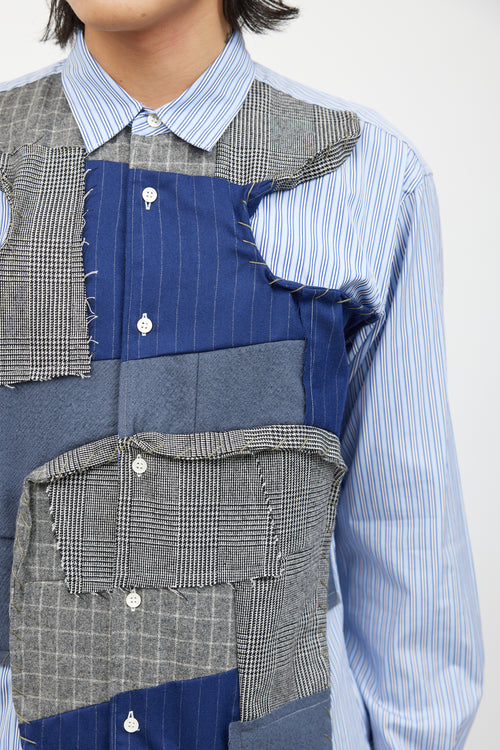 Comme des Garçons Blue 
Multicolour Patchwork Striped Shirt