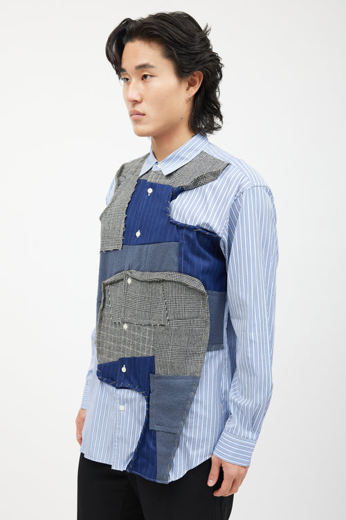 Comme des Garçons Blue 
Multicolour Patchwork Striped Shirt