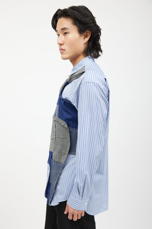 Comme des Garçons Blue 
Multicolour Patchwork Striped Shirt