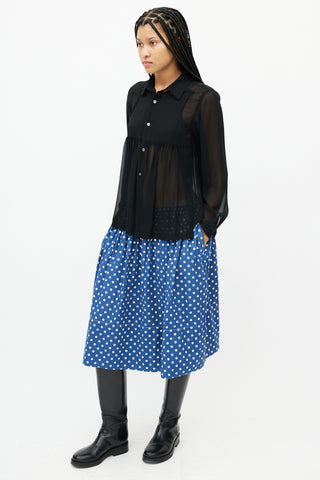 Comme des Garçons Blue 
White Polka Dot Skirt