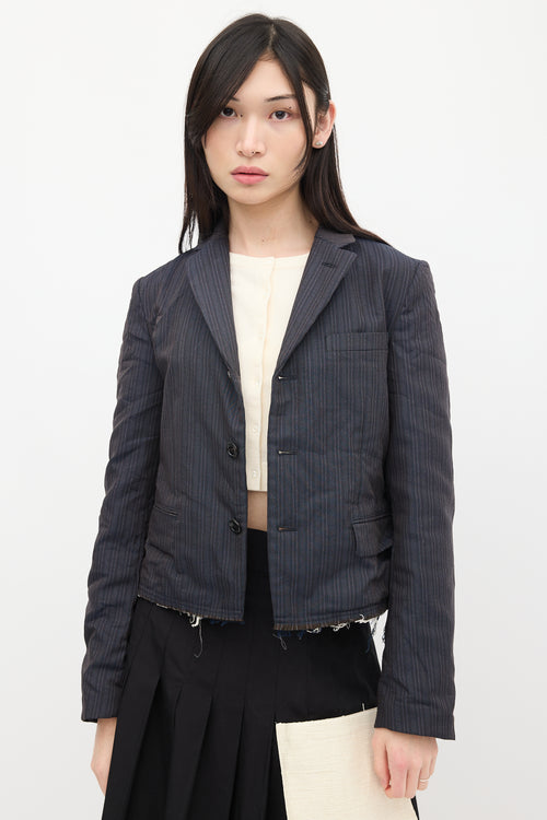 Comme des Garçons Navy 
Red Striped Crinkled Blazer