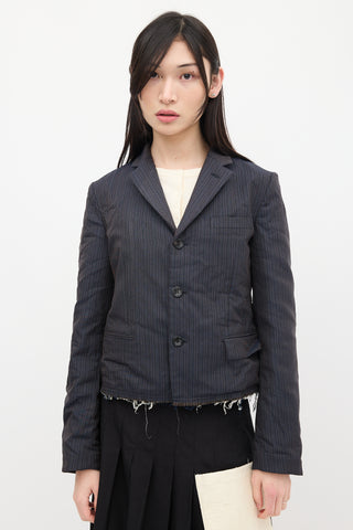 Comme des Garçons Navy 
Red Striped Crinkled Blazer