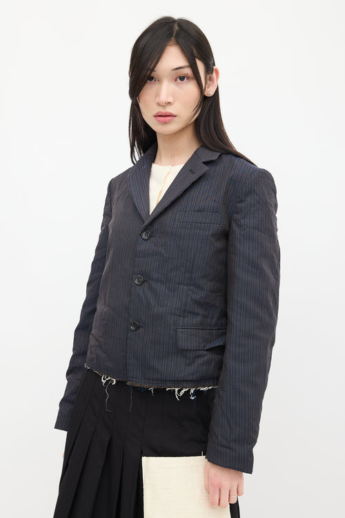 Comme des Garçons Navy 
Red Striped Crinkled Blazer