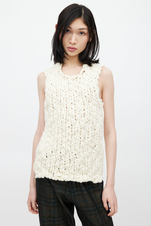 Comme des Garçons Cream Wool Cable Knit Vest