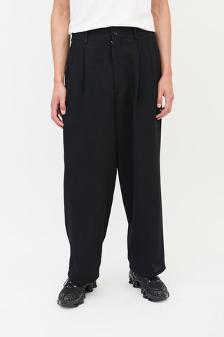 Comme des Garçons FW 1997 Black Wool 
Nylon Pleated Wide Leg Trouser