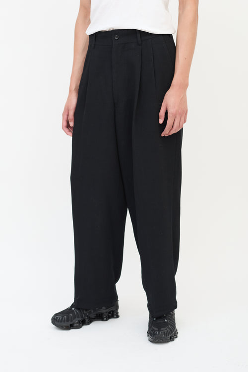 Comme des Garçons FW 1997 Black Wool 
Nylon Pleated Wide Leg Trouser