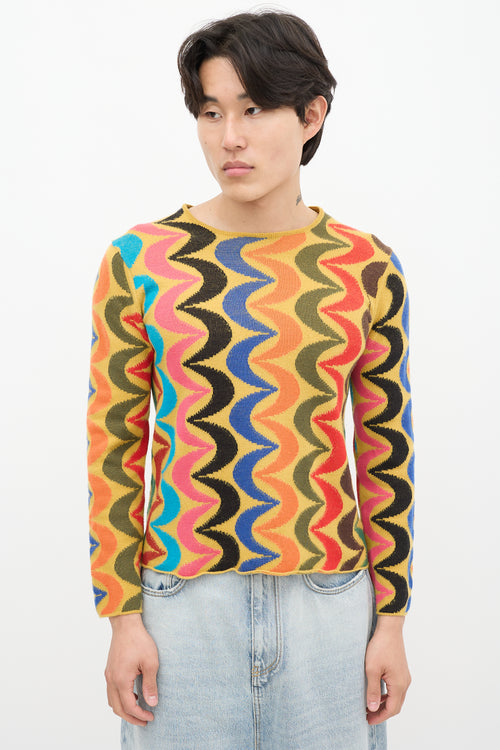 Comme des Garçons FW 2001 Yellow 
Multicolour Wool Patterned Sweater