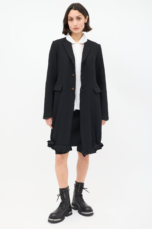 Comme des Garçons FW 2011 Black Ruffle Hem Mid Length Coat