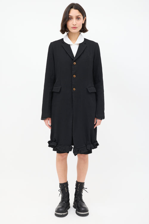 Comme des Garçons FW 2011 Black Ruffle Hem Mid Length Coat