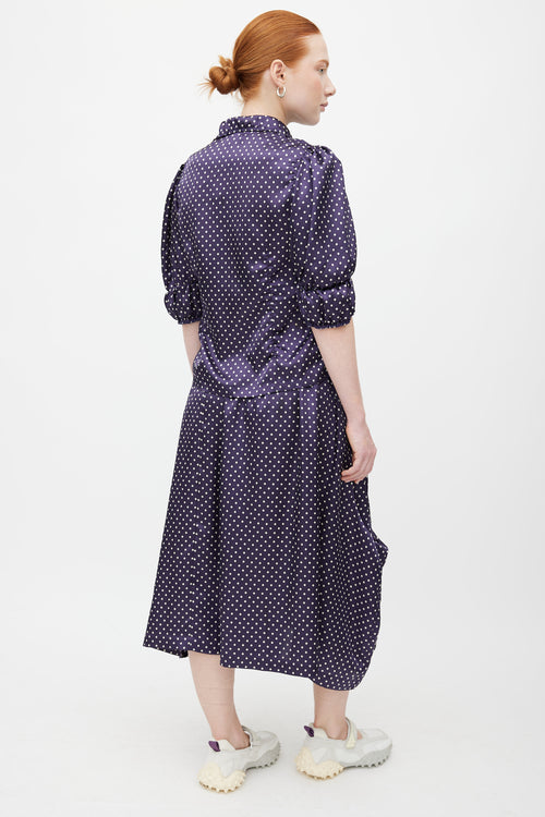 Comme des Garçons FW 2018 Navy 
White Satin Polkadot Set