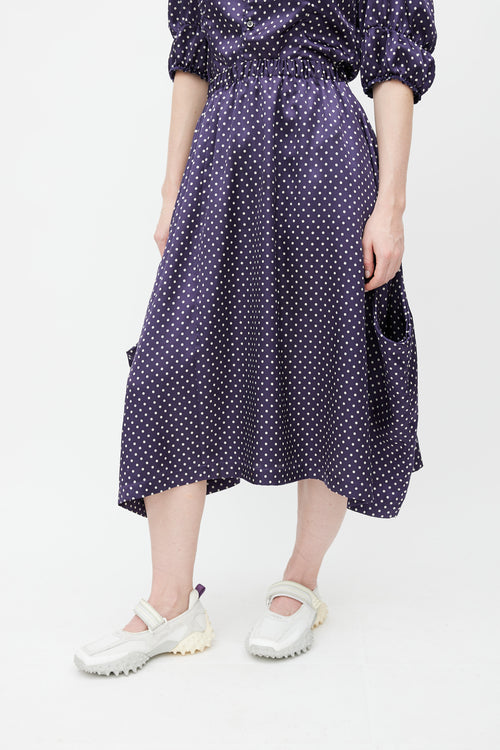 Comme des Garçons FW 2018 Navy 
White Satin Polkadot Set